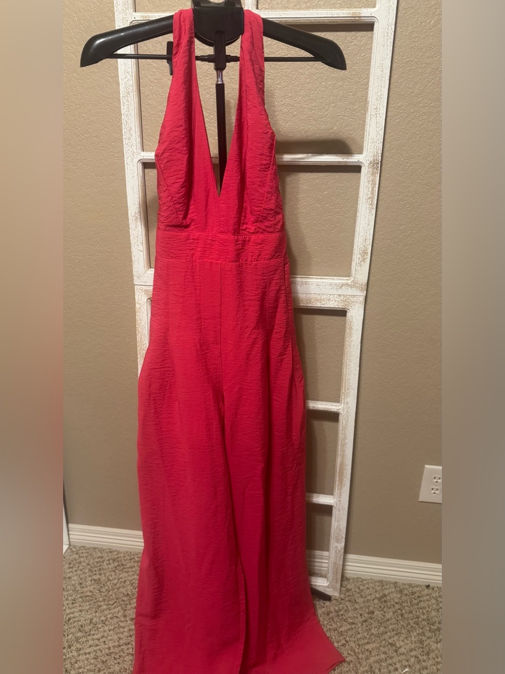 NWT Pink Plunge Neck Backless Jumpsuit w/Pockets, Sz S [MSRP $32]